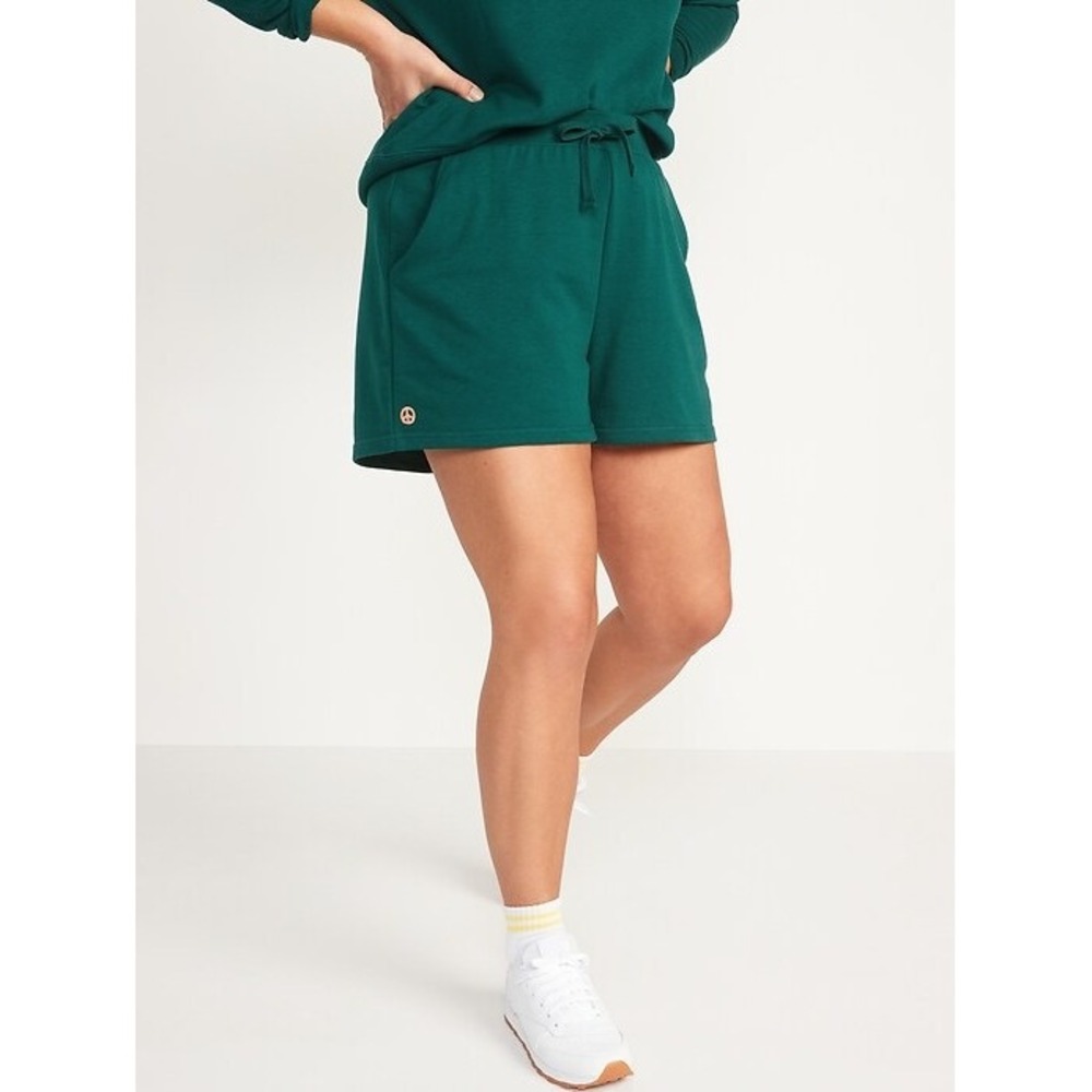 Old Navy Green High Waisted French Terry Sweat Shorts Drawstring Pockets Medium - Picture 1 of 5